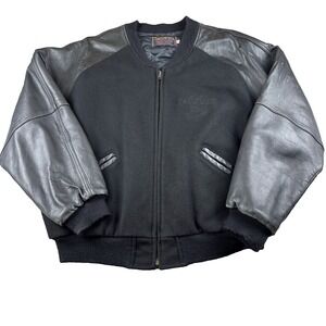 Vintage 90's Dive Varsity Jacket Men XL Black Wool Leather‎ Sleeves Full Zip